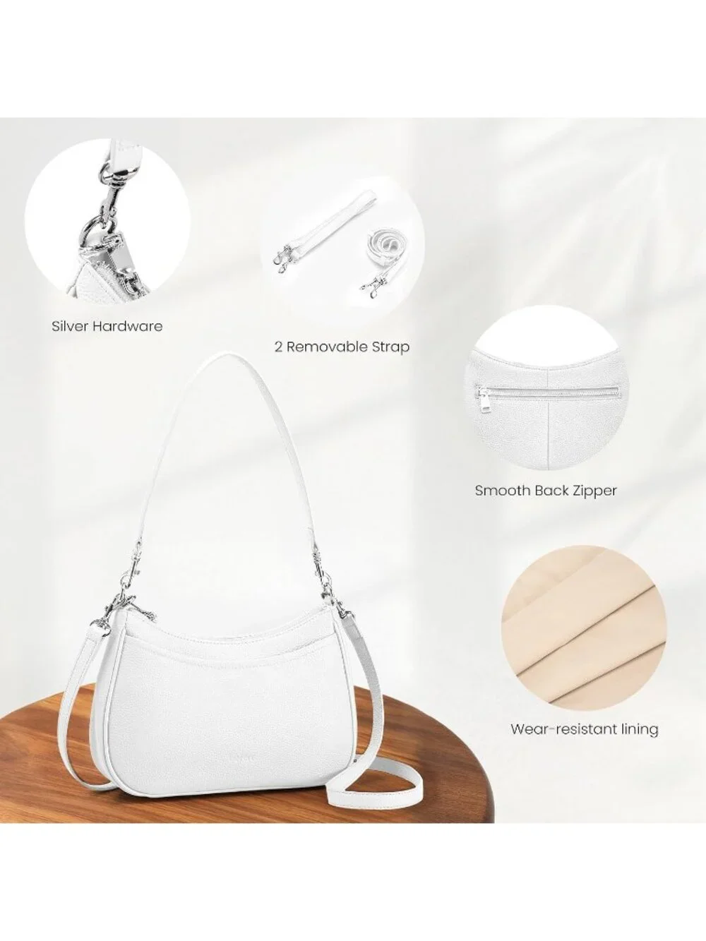 Women's White Genuine Leather Fashion Anti Theft Trendy Purse with RFID Handbag